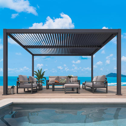10'x12'/12'x20' Adjustable Louvered Pergola, Heavy‑Duty Aluminum Hardtop Pergola with Adjustable Roof, Dark Gray Metal Outdoor Shelter for Patio, Deck, Garden & Yard