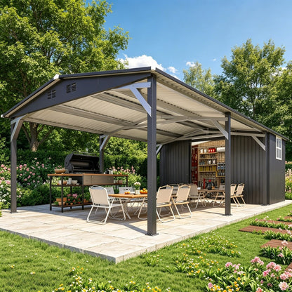 12' x 22' Galvanized Steel Gazebo, Multi‑Purpose Outdoor Carport Canopy, Heavy‑Duty Shelter for Patio, Lawn & Garden