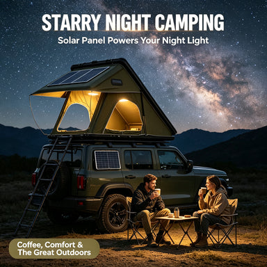 Foldable Hardshell Rooftop Tent, 2‑Person Car Roof Top Tent with Solar Panel & LED Light, Waterproof 600D Oxford for SUV Truck Camping