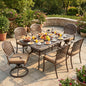 7‑Piece Cast Aluminum Outdoor Patio Dining Set, Ornate Scrollwork Weather‑Resistant Rust‑Proof Patio Furniture, Square Table with 6 Cushioned Chairs for Garden, Backyard & Poolside