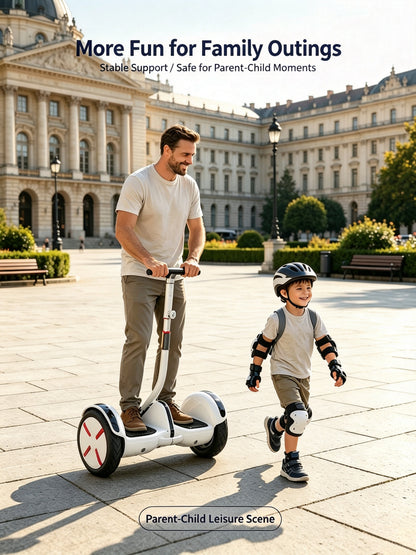 Portable Self‑Balancing Hoverboard with Adjustable Height Handlebar, IP54 Splash Proof & Night LED Lights for Family Outdoor Use