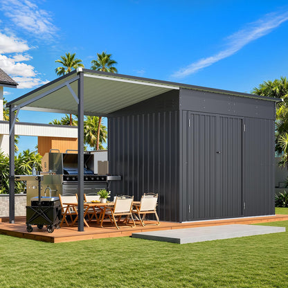 8'x6' Open‑Sided Metal Storage Shed, 48 Sq.Ft 2‑in‑1 Tool Shed & Hardtop Metal Pergola Gazebo, Multi‑Purpose Outdoor Shelter for Patio, Backyard & Garden