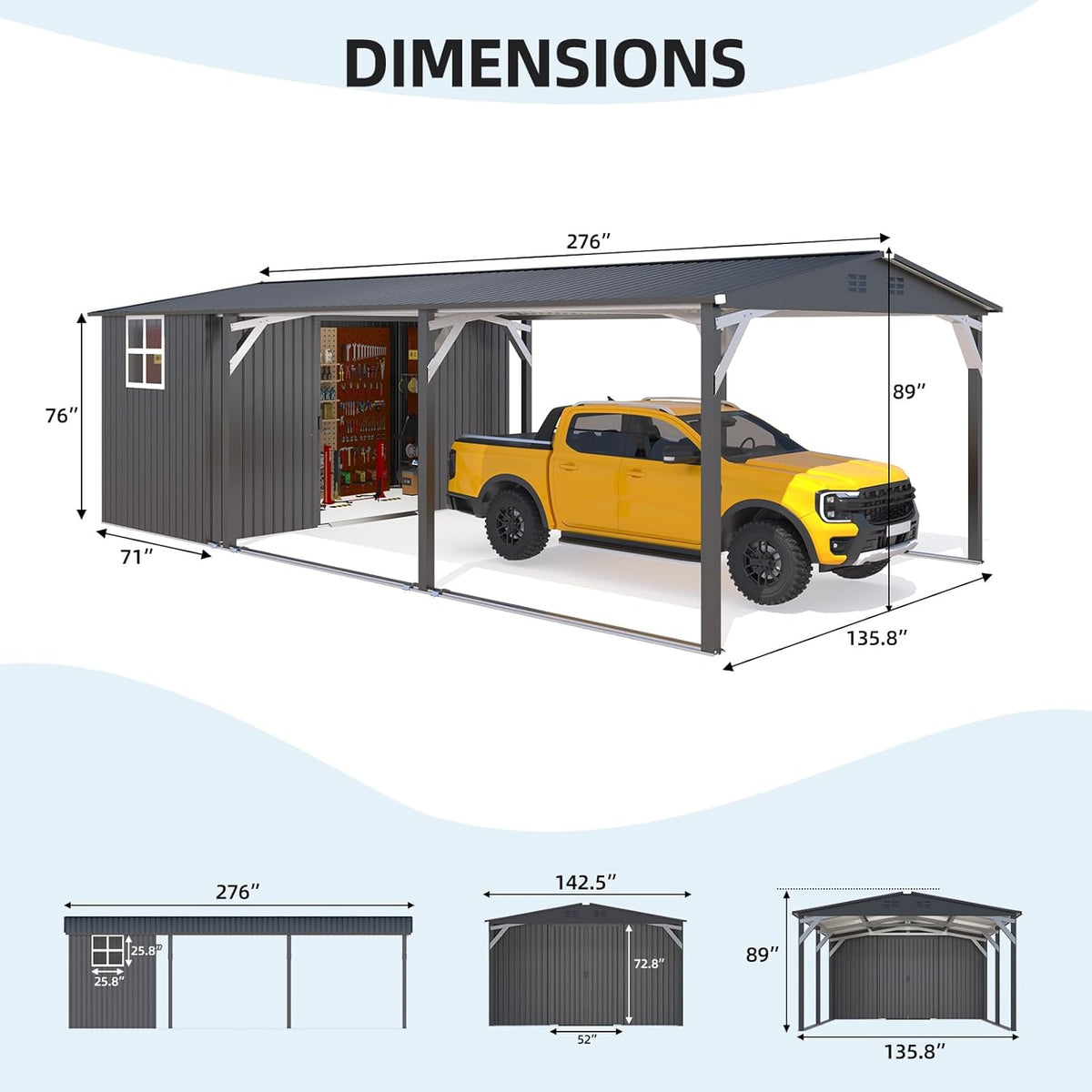 12' x 22' Galvanized Steel Gazebo, Multi‑Purpose Outdoor Carport Canopy, Heavy‑Duty Shelter for Patio, Lawn & Garden