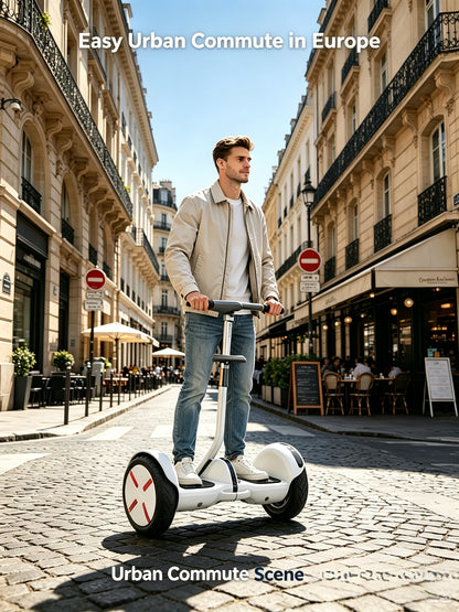 Portable Self‑Balancing Hoverboard with Adjustable Height Handlebar, IP54 Splash Proof & Night LED Lights for Family Outdoor Use