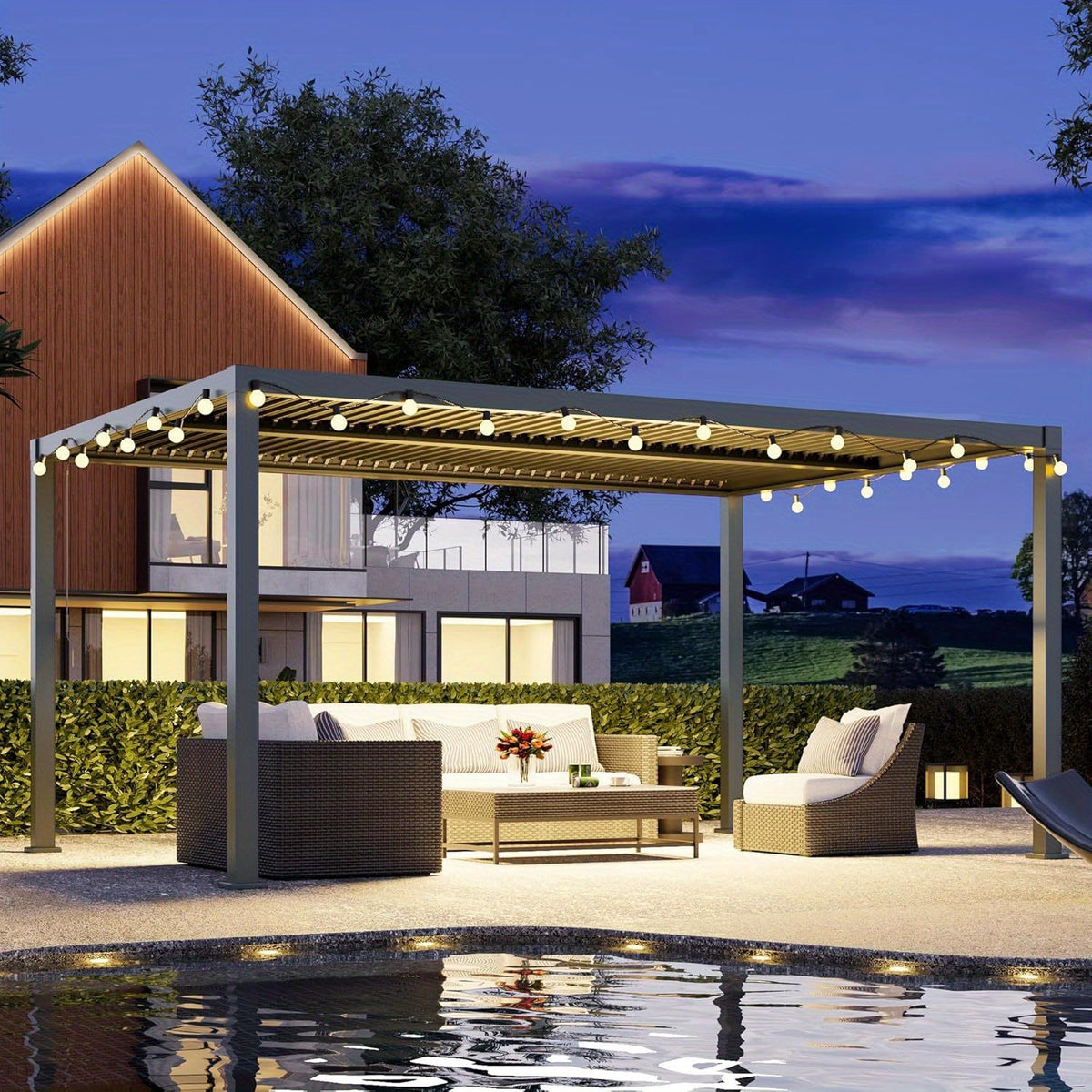 10'x12'/12'x20' Adjustable Louvered Pergola, Heavy‑Duty Aluminum Hardtop Pergola with Adjustable Roof, Dark Gray Metal Outdoor Shelter for Patio, Deck, Garden & Yard