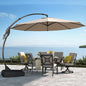 11ft Offset Cantilever Umbrella with Base, Large Round Aluminum Outdoor Hanging Patio Umbrella, Champagne Shade for Patio, Garden & Backyard