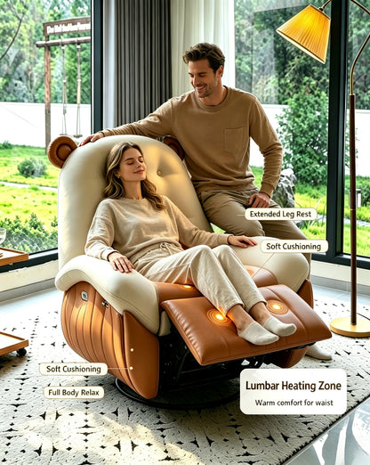 Bear Ear 8‑Point Massage Recliner Chair, Lumbar Heating Swivel Lounge Sofa with Retractable Footrest, Ergonomic Relaxing Recliner for Home Living Room