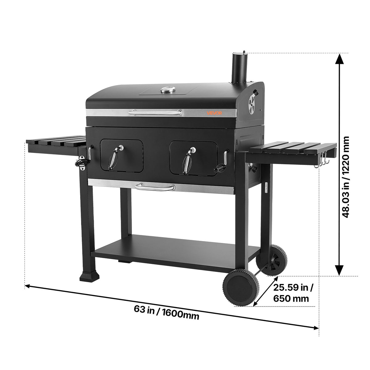 780 sq.in Extra‑Large Charcoal Barbecue Grill, High‑Temp Powder‑Coated Steel BBQ Grill with 2 Liftable Charcoal Trays & Folding Side Tables for Patio & Backyard Parties