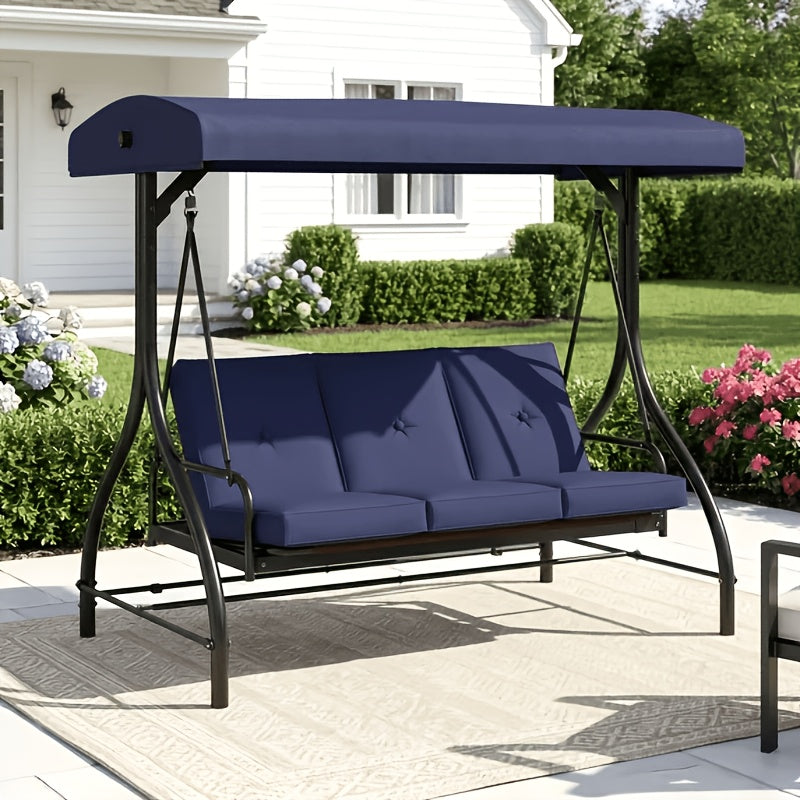 3 Person Patio Porch Swing Outdoor Converting Swing Glider Hammock with Adjustable Canopy, Cushions for Outside Backyard, Garden