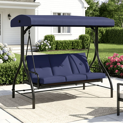 3 Person Patio Porch Swing Outdoor Converting Swing Glider Hammock with Adjustable Canopy, Cushions for Outside Backyard, Garden
