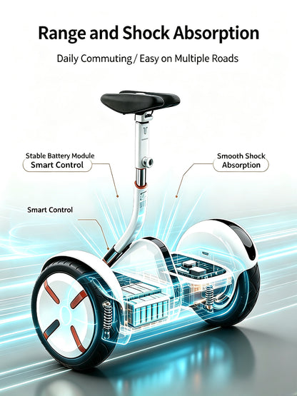 Portable Self‑Balancing Hoverboard with Adjustable Height Handlebar, IP54 Splash Proof & Night LED Lights for Family Outdoor Use
