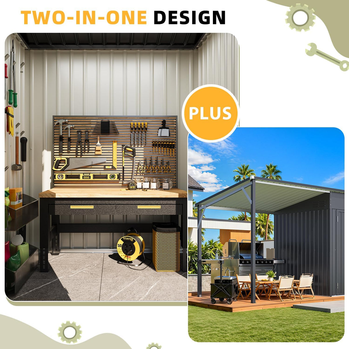 8'x6' Open‑Sided Metal Storage Shed, 48 Sq.Ft 2‑in‑1 Tool Shed & Hardtop Metal Pergola Gazebo, Multi‑Purpose Outdoor Shelter for Patio, Backyard & Garden