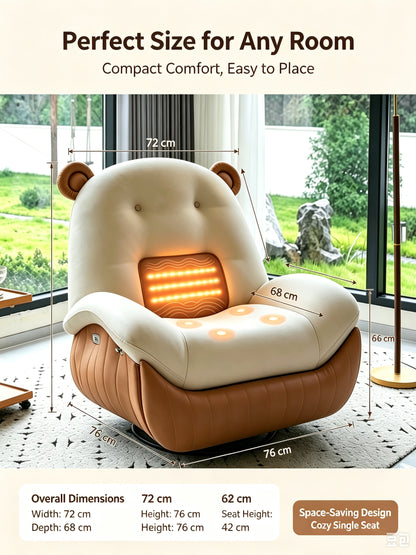 Bear Ear 8‑Point Massage Recliner Chair, Lumbar Heating Swivel Lounge Sofa with Retractable Footrest, Ergonomic Relaxing Recliner for Home Living Room