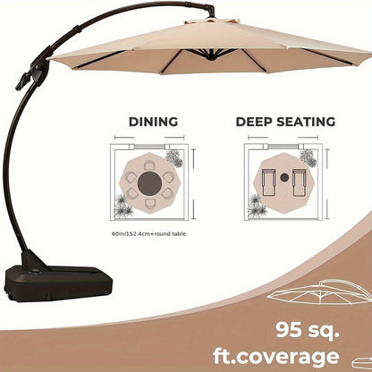 11ft Offset Cantilever Umbrella with Base, Large Round Aluminum Outdoor Hanging Patio Umbrella, Champagne Shade for Patio, Garden & Backyard