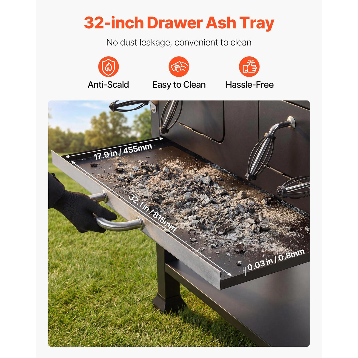 780 sq.in Extra‑Large Charcoal Barbecue Grill, High‑Temp Powder‑Coated Steel BBQ Grill with 2 Liftable Charcoal Trays & Folding Side Tables for Patio & Backyard Parties