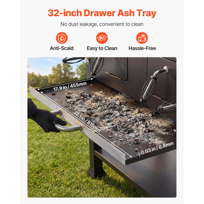 780 sq.in Extra‑Large Charcoal Barbecue Grill, High‑Temp Powder‑Coated Steel BBQ Grill with 2 Liftable Charcoal Trays & Folding Side Tables for Patio & Backyard Parties
