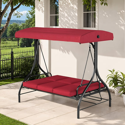 3 Person Patio Porch Swing Outdoor Converting Swing Glider Hammock with Adjustable Canopy, Cushions for Outside Backyard, Garden