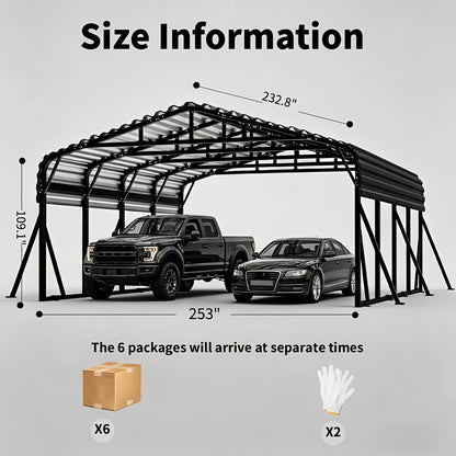 20X20 FT Oversized Galvanized Metal Carport, Heavy Duty Outdoor Car Garage Shelter with Enhanced Base, Waterproof Shade Canopy for Cars, Boats and Tractors, Gray