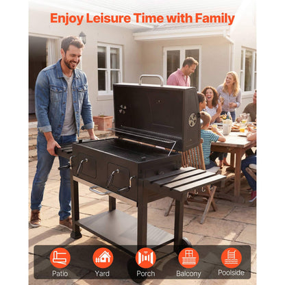 780 sq.in Extra‑Large Charcoal Barbecue Grill, High‑Temp Powder‑Coated Steel BBQ Grill with 2 Liftable Charcoal Trays & Folding Side Tables for Patio & Backyard Parties
