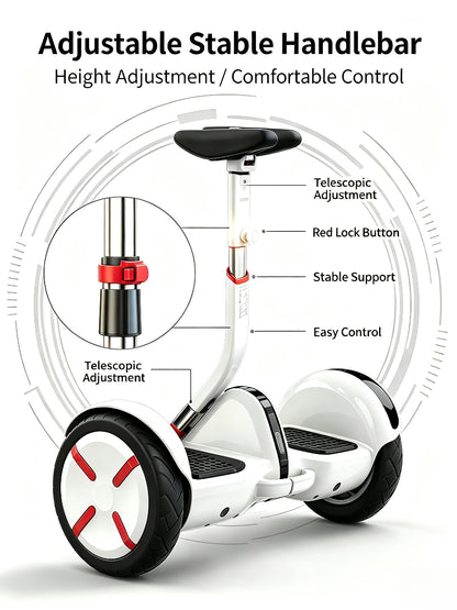 Portable Self‑Balancing Hoverboard with Adjustable Height Handlebar, IP54 Splash Proof & Night LED Lights for Family Outdoor Use