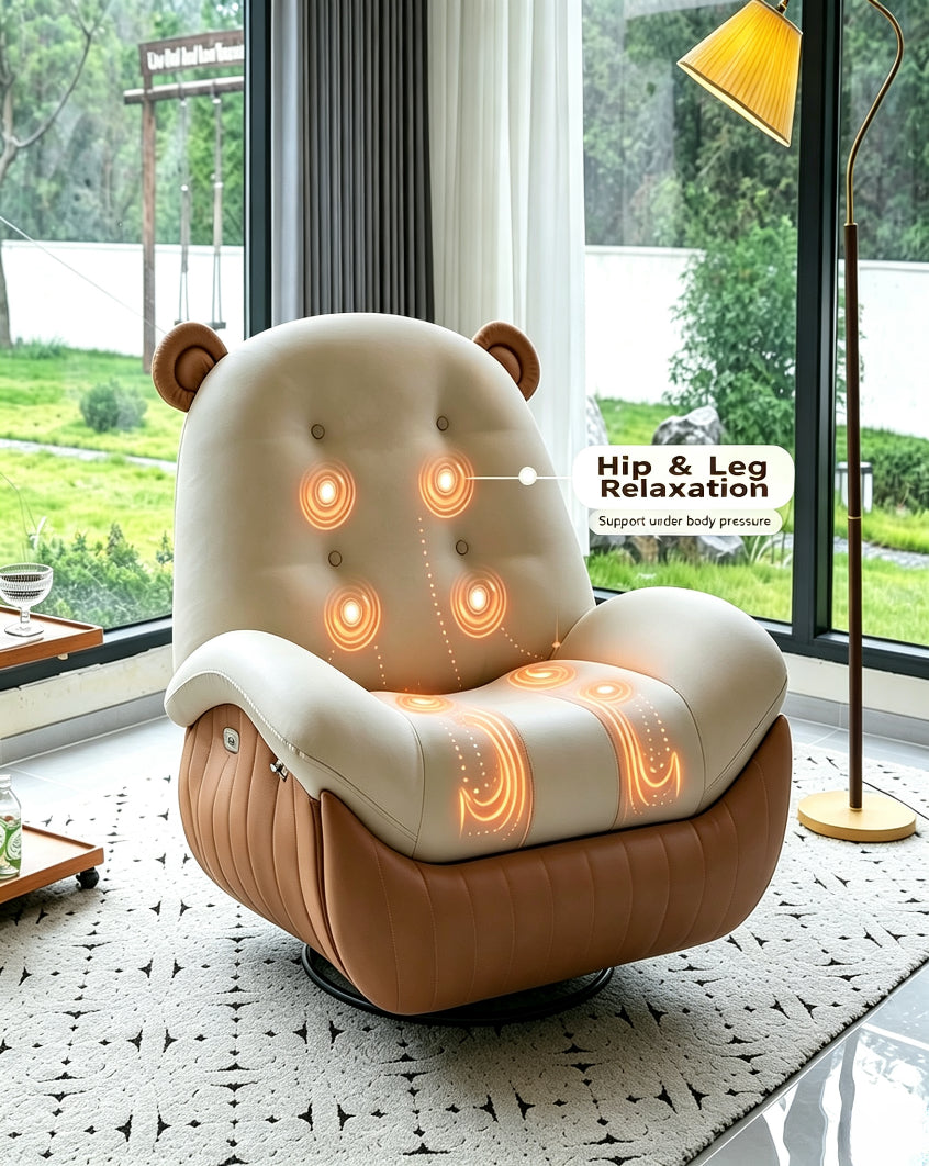 Bear Ear 8‑Point Massage Recliner Chair, Lumbar Heating Swivel Lounge Sofa with Retractable Footrest, Ergonomic Relaxing Recliner for Home Living Room