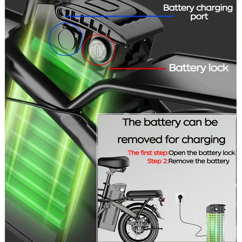 14 Inch Foldable Electric Bike for Adults, 330 Lbs Load Capacity, 19MPH Max Speed, 48V Lithium Battery, 18‑28 Miles Range, Portable Folding Ebike for Urban Commuting & Outdoor Cycling
