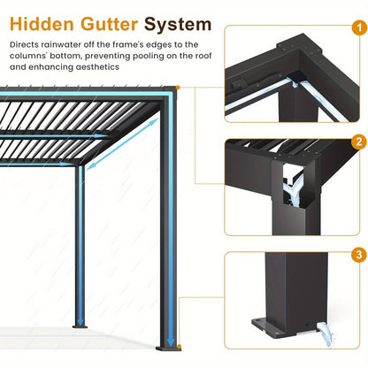 10'x12'/12'x20' Adjustable Louvered Pergola, Heavy‑Duty Aluminum Hardtop Pergola with Adjustable Roof, Dark Gray Metal Outdoor Shelter for Patio, Deck, Garden & Yard