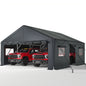 20'x20' Heavy‑Duty Portable Carport Garage, Grey Car Shelter with Removable Side Walls & Doors, Roll‑Up Window and Sandbags for Cars, Trucks & Boats