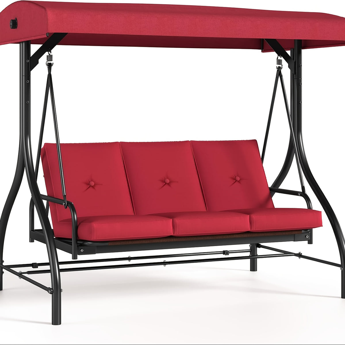 3 Person Patio Porch Swing Outdoor Converting Swing Glider Hammock with Adjustable Canopy, Cushions for Outside Backyard, Garden