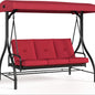 3 Person Patio Porch Swing Outdoor Converting Swing Glider Hammock with Adjustable Canopy, Cushions for Outside Backyard, Garden