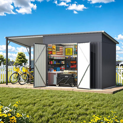 8'x6' Open‑Sided Metal Storage Shed, 48 Sq.Ft 2‑in‑1 Tool Shed & Hardtop Metal Pergola Gazebo, Multi‑Purpose Outdoor Shelter for Patio, Backyard & Garden