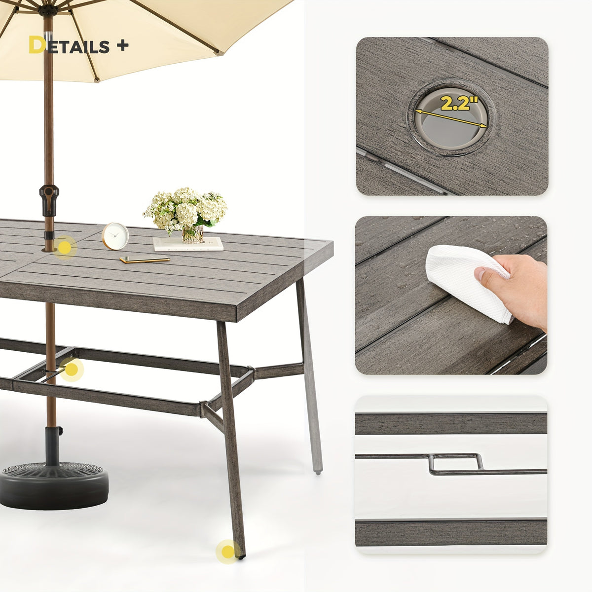 9‑Piece Aluminum Outdoor Dining Set, Square Table with Umbrella Hole & 8 Cushioned Chairs, Weather‑Resistant Patio Furniture for Garden, Porch & Backyard