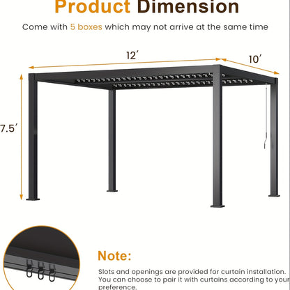 10'x12'/12'x20' Adjustable Louvered Pergola, Heavy‑Duty Aluminum Hardtop Pergola with Adjustable Roof, Dark Gray Metal Outdoor Shelter for Patio, Deck, Garden & Yard