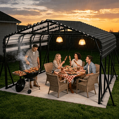 20X20 FT Oversized Galvanized Metal Carport, Heavy Duty Outdoor Car Garage Shelter with Enhanced Base, Waterproof Shade Canopy for Cars, Boats and Tractors, Gray