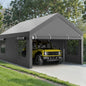 Sturdy Portable Carport Garage Gazebo, All‑Season Tarp Car Canopy with Roll‑Up Ventilated Windows, Detachable Sidewalls & Doors for Cars, Trucks and Boats