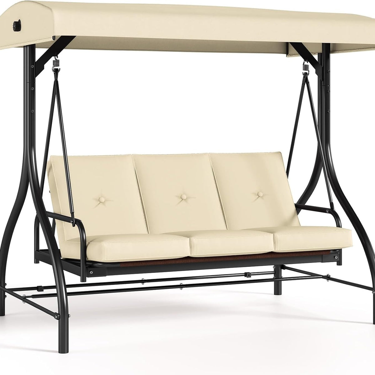 3 Person Patio Porch Swing Outdoor Converting Swing Glider Hammock with Adjustable Canopy, Cushions for Outside Backyard, Garden