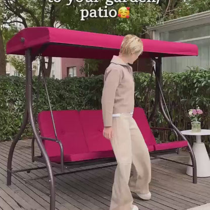 3 Person Patio Porch Swing Outdoor Converting Swing Glider Hammock with Adjustable Canopy, Cushions for Outside Backyard, Garden