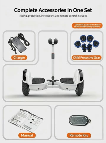 Portable Self‑Balancing Hoverboard with Adjustable Height Handlebar, IP54 Splash Proof & Night LED Lights for Family Outdoor Use