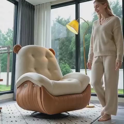 Bear Ear 8‑Point Massage Recliner Chair, Lumbar Heating Swivel Lounge Sofa with Retractable Footrest, Ergonomic Relaxing Recliner for Home Living Room